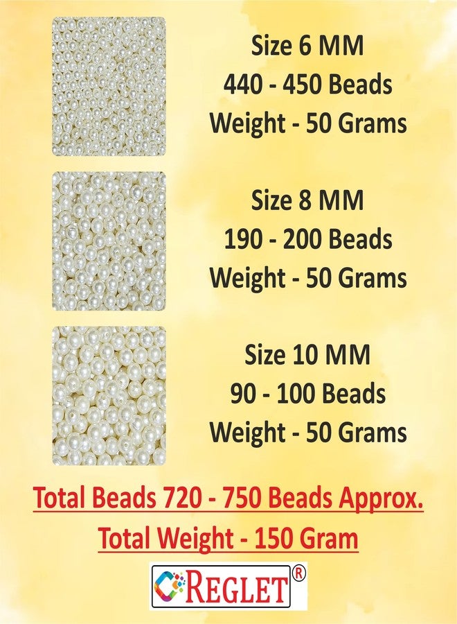 REGLET 750 Pcs Off White Beads - 6nm, 8mm, 10mm - DIY Beads for Bracelets Making Kit, Crafting, Embroidery Crafts, Jewellery Making Kit, Beadwork, Pearls for Craft, Beading - 150 Grams - Image 2